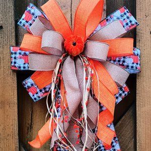 Fall Buffalo Check Bow, Tree Topper,Pumpkin Bow, Harvest Bow, Bow for wreath